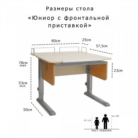 Растущая парта Юниор с фронтальной полкой Береза Бук Серый