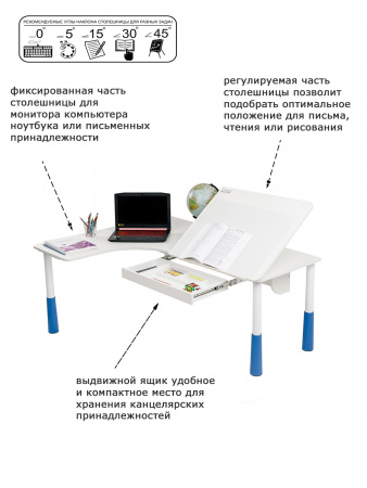 Готовое рабочее место стол угловой Астек малый (Левша) и стул SF-3 опоры Синие