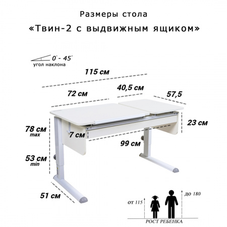 Растущая парта Твин-2 с выдвижным ящиком купить в интернет-магазине Aeparta