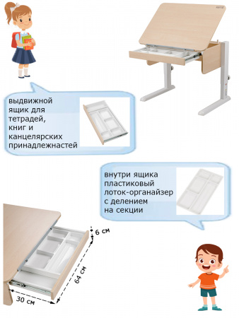 Растущая парта Юниор с выдвижным ящиком купить в интернет-магазине Aeparta