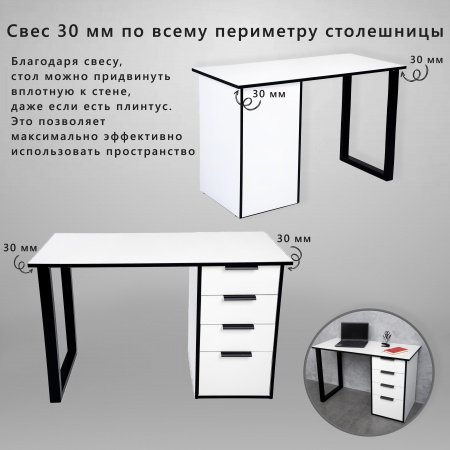 Компьютерный стол АСТЕК ЛОФТ (ЛДСП Белый, кромка черная, металл черный)