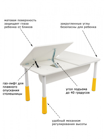 Стол компьютерный угловой Астек Левша (большой) с выдвижным ящиком Белый Желтый